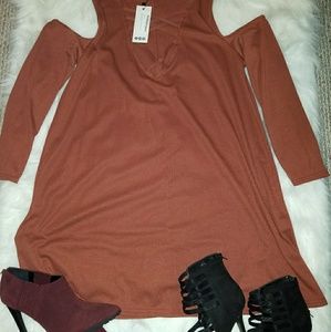 Cinnamon Open Shoulder Swing Dress
